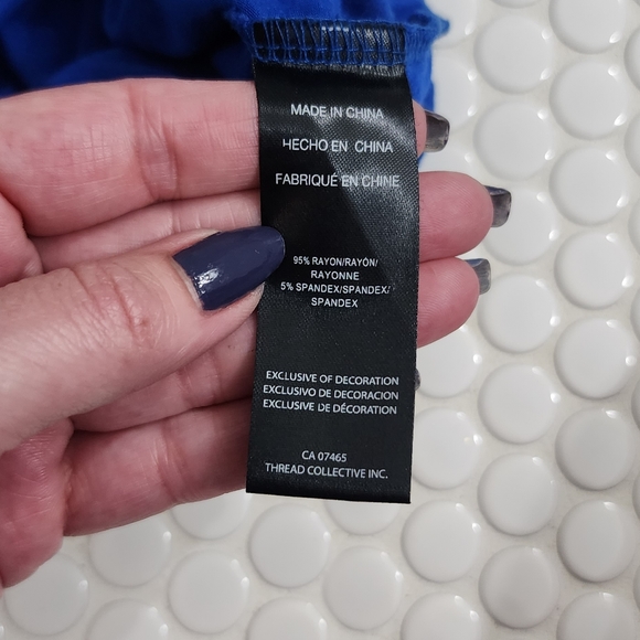 Electric Blue Short Sleeve BEBE top with Rhinestone accents - Picture 3 of 4